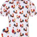 uideazone Golf Shirts for Men Dry Fit Polo Shirt Short Sleeve Moisture Wicking Golf Polos Performance Golf Tennis Shirt (Small, Funny Rooster)