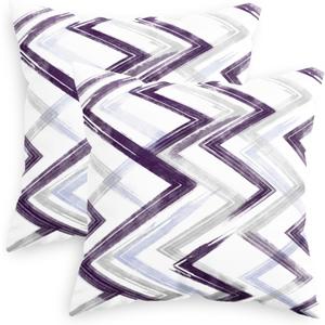 CaliTime Throw Pillow Covers Pack of 2 Cozy Fleece Abstract Geometric Fold Line Decorative Cushion Cases for Couch Bed Sofa Farmhouse Decoration 18 X 18 Inches Deep Purple Grey