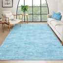 RUGSREAL Living Room Area Rug 9x12 Washable Rug Non-Slip Stain Resistant Modern Abstract Bedroom Rug Contemporary Throw Floor Carpet for Dining Room Solid Area Rug for Home Office, Light Blue