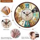VIKMARI 14 Inch Wooden Wall Clock Battery Operated Retro Rustic Decorative Clock with Arabic Numerals Colorful Silent Non Ticking for Kitchen Bedroom Home Decor Tuscan Country Style