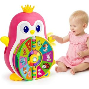 ToddlerCley Musical Penguin Toys for 1 Year Old Girl Gifts, Learning Educational Baby Toys for 1-3 Year with 5 Themes, Sound & Light, First Word Teaching 12-18 Months, 1st Birthday Girl Boy Gifts (Pink)