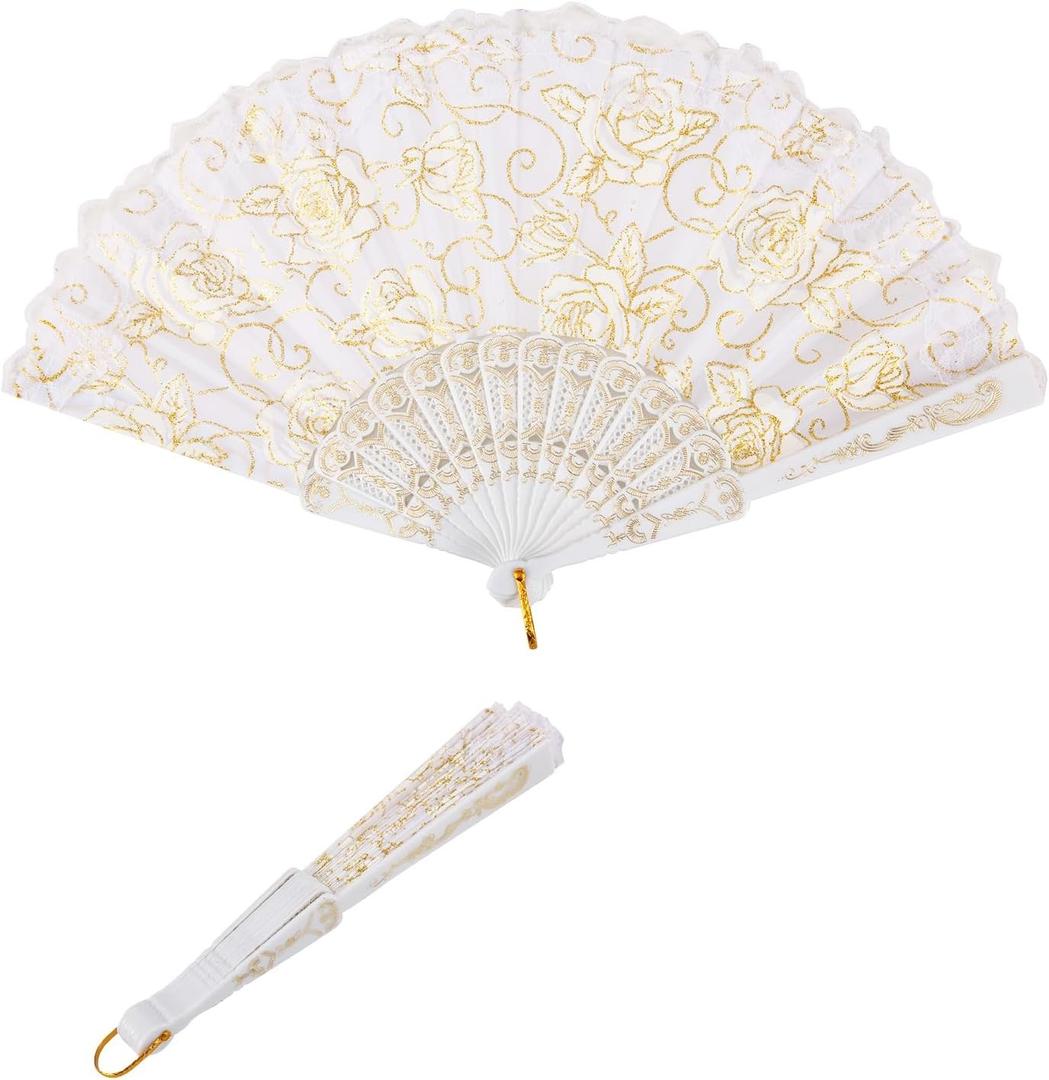 Umbrella Cotton Vintage Bridal Lace & Floral Folding Hand Fans