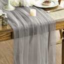 Artoid Mode 6PCS Grey Gauze Table Runner 120 Inch 10FT, Seasonal Sheer Kitchen Dining Holiday Wedding Birthday Baby Shower Table Decor for Home Party