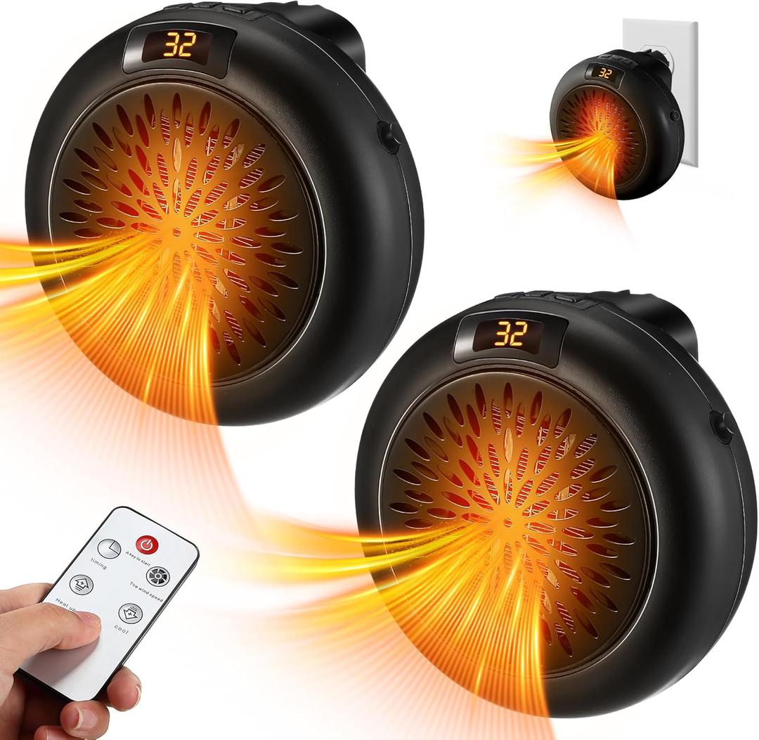 Meonum 2 Pack Small Space Heater, 500W Portable Electric Small Heater with Adjustable Thermostat and Timer, Overheat Protection and LED Display, Quiet Space Heater for Office Desk Indoor Use(Black)