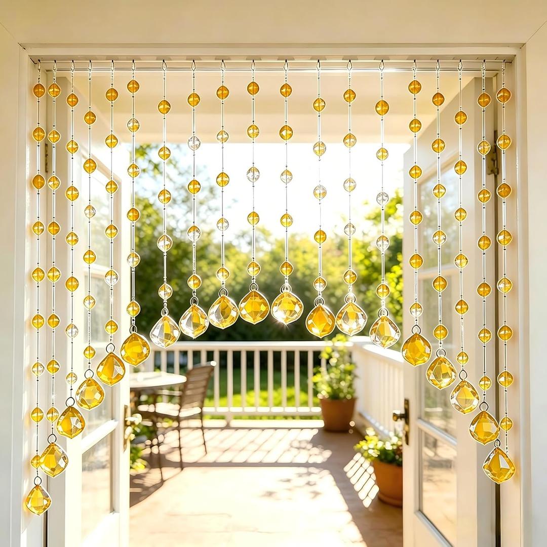 20-Strand Crystal Beaded Curtain, Multicolor Acrylic Arched Room Divider with Rainbow Beads for Bedroom, Living Room, Cafe, 41"W x 23"L