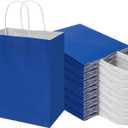Toovip 100 Pack 8x4.75x10 Inch Medium Royal Blue Kraft Paper Bags with Handles Bulk, Gift Wrap Bags for Favor Grocery Retail Party Birthday Shopping Business Goody Craft Merchandise Take Out sacks