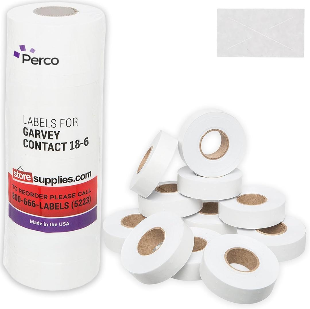 1812 White Pricing Labels for Garvey 18-6 One Line Price Gun  11 Rolls  14,000 Price Marking Labels
