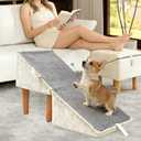 Split Ottoman Dog Ramp for Small Dogs and Cats – 2-in-1 Foldable Wooden Pet Ramp and Stairs for Couch and Low Bed, or Ottoman, Non-Slip and Portable, White