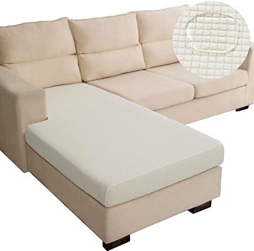 TOPYUMH Water Repellent L Shaped Couch Covers for Sectional Sofa, Stretch Separete Chaise Lounge Cover for Both Left/Right Sectional Couch with Elastic Bottom for Kids, Pets, Cream White