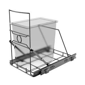 Upgraded Stainless Steel Pull-Out Trash Can Holder, Heavy-Duty Slide-Out Cabinet Organizer for 711 Gallon Bins, Black(Trash Can Not Included)