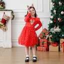 Toddler Girls Christmas Tulle Dress Sequin Princess Party Dresses Long Sleeve Xmas Clothes 2-6 Years (Red)