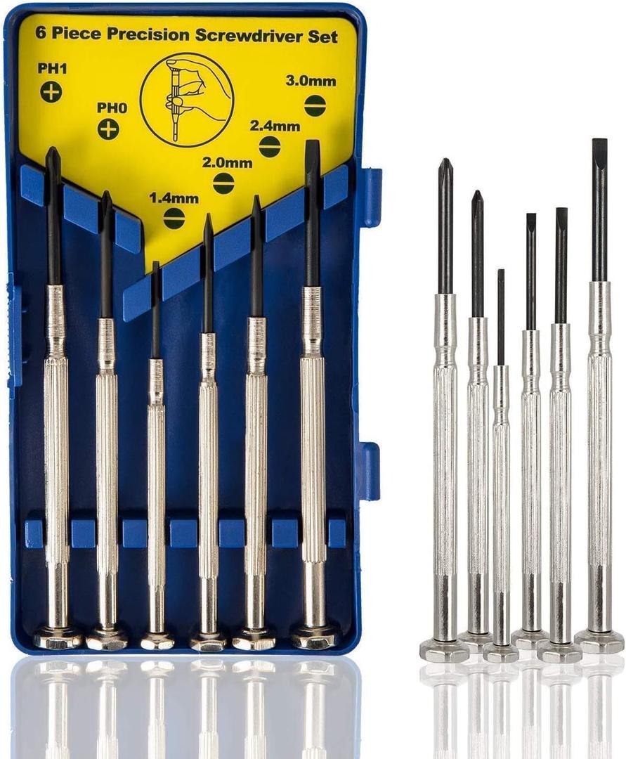 6Pcs Small Screwdriver Set, Mini Screwdriver Set, Eyeglass Repair Screwdriver with 6 Different Size Flathead and Philips Screwdrivers, Ideal for Watch, Jewelers
