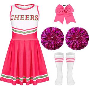 Girls Cheerleader Costume Outfit Set Fancy Dress for Halloween Party Birthday, Pink, Size 9-10Y