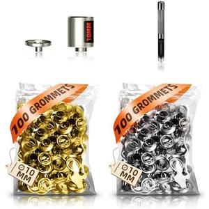 HAPDEN 3/8" Grommet Accessory for Grommet Tool, Includes 200 Pcs 10mm Grommet and 10mm Die Heads