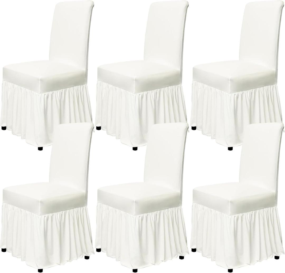 Molasofa Chair Covers for Dining Room Set of 6 Stretch Chair Slipcovers with Skirt for Kitchen Seat Protectors Wedding Banquet Decor Kids Pets Spandex Fabric Washable (6pcs, Cream)