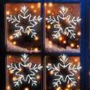 4 Pack Christmas Window Snowflake Lights, LED Hanging Decorations Iron Frame Lights, 8 Lighting Modes for Xmas Holiday Indoor Outdoor Wall Party Decor