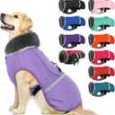 QBLEEV Warm Dog Coat Reflective Winter Jacket, Waterproof Windproof Dog Turtleneck Clothes for Cold Weather, Thicken Fleece Lining Pet Outfit, Adjustable Pet Vest Apparel for Small Medium Large Dogs (Lavender)