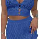 Saodimallsu Womens Two Piece Crochet Swimsuit Cover Ups Sleeveless V Neck Crop Tops Skirt Sets Beach Vacation Outfits (XX-Large, Blue)