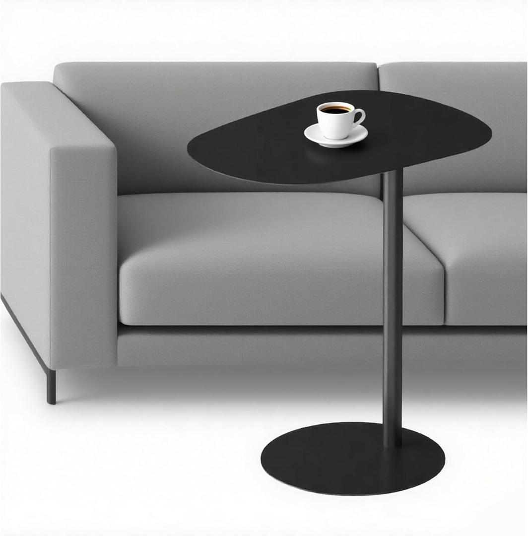 C-Shaped Metal Side Table, Slides Under Sofa for Small Spaces | Black Iron End Table, Lightweight & Compact TV Tray with Modern Design for Living Room, Bedroom, Bathroom