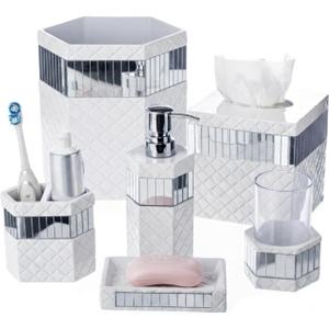 Creative Scents Quilted Mirror 6 Piece Bathroom Accessories Set