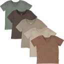 HonestBaby Unisex-Baby 5-Pack Short Sleeve T-Shirts 100% Organic Cotton Baby, Toddler, Little Kid, Boy, Girl, Unisex