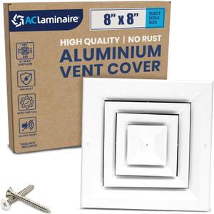 8x8 Inch (Duct Opening) Air Vent Cover - 4-Way Extruded Aluminum Core Air Supply HVAC Ceiling Diffuser  AC & Ceiling Register Vent Cover for HVAC Grills  with Opposing Blades Damper  9.6"x9.6" Face