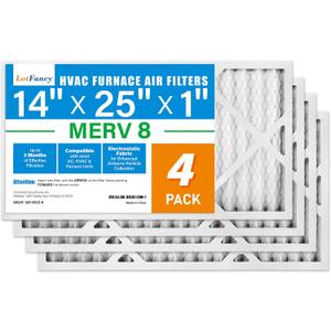 LotFancy 14x25x1 Air Filter MERV 8, 4-Pack, Actual Size: 13.75"x24.75"x0.75", Electrostatic Pleated Furnace & AC Filter, Captures Dust, Pet Hair, Pollen