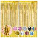 RUBFAC 2 Pack Gold Backdrop Party Decorations Tinsel Foil Fringe Curtains Photo Booth Streamer for New Year Decorations Bachelorette Wedding Engagement Birthday Holiday Celebrations Supplies 