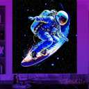 Blacklight Space Astronaut Tapestry, UV Reactive Galaxy Wall Decor, Cool Neon Fantasy Posters for Men's Bedroom, Living Room, Dorm, Party 51" x 60''