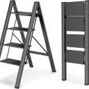 WOA WOA 4 Step Ladder, Foldable Step Stool, Aluminum Lightweight Ladder for Home Kitchen Closet, Anti-Slip Pedals, Ease of Folding, Portable, 300lbs Capacity - Black