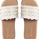 Women's Raw Trim Flat Sandals Single Band Open Toe Summer Vacation Beach Slides (10, Beige)
