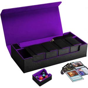 Premium Trading Card Storage Case TCG Deck Box Holds 800+ Sleeved Cards for MTG, YuGiOh, Uno, Sport with Strong Magnet Closure (Black & Purple)