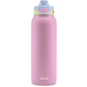Ello Pop & Fill 32oz Stainless Steel Water Bottle with Quick Fill Technology, Double Walled and Vacuum Insulated Metal, Leak Proof Locking Lid, Sip and Chug, Reusable, BPA Free, Rosy Skyline
