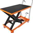 Hydraulic Lift Table Cart, 500 LBS Capacity 28.5 in Lifting Height, Manual Single Scissor Lift Table with Locking Wheels and Non-Slip Pad, Hydraulic Scissor Cart for Material Handling (Orange)