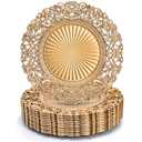 Foraineam Gold Charger Plates Set of 12, 13" Round Plastic Dinner Chargers, Decorative Hollowed Out Flowers Serving Plates for Table Setting, Catering, Wedding, Party, Event
