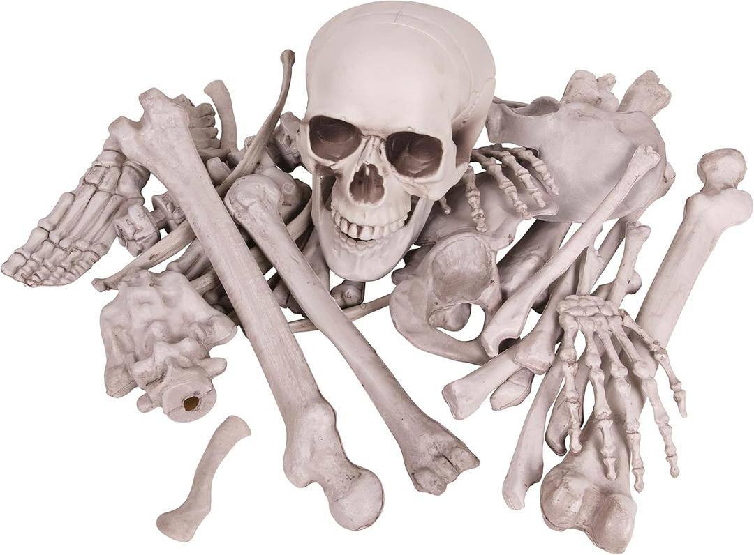 Kangaroo Halloween Skeleton Decor Bones 30 Pieces Bulk - Large Bag of Plastic Bones for Outdoor Yard Decoration - Scary Graveyard Fake Skulls and Bones