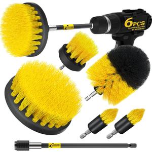 Holikme 6Pack Drill Brush Power Scrubber Cleaning Brush Extended Long Attachment Set All Purpose Drill Scrub Brushes Kit for Grout, Floor, Tub, Shower, Tile, Bathroom and Kitchen SurfaceYellow (Yellow)