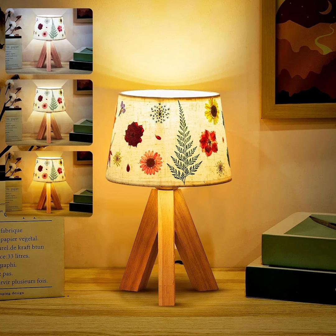 Hortsun Pressed Flower Lamp Vintage Table Small Lamp Cottagecore Decor Boho Night Light Decorative Rustic Night Light for Bedroom, Living Room or Office, Valentine Gift for Women(Triangle Style)