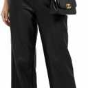 Women's Black Leather Pants - High Waist Faux Leather Straight Leg Bell Bottom Flare Pants (Black)