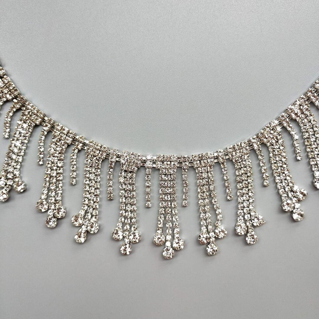 1 Yard Tassel Fringe Rhinestone Trim Ribbon Diamante Diamond Chain Crystal Gem Sparkle Wedding Bridal Necklace Prom Evening Dress Applique Party Show Accessories Sash Belt Craft (Style5: 1-4/5")