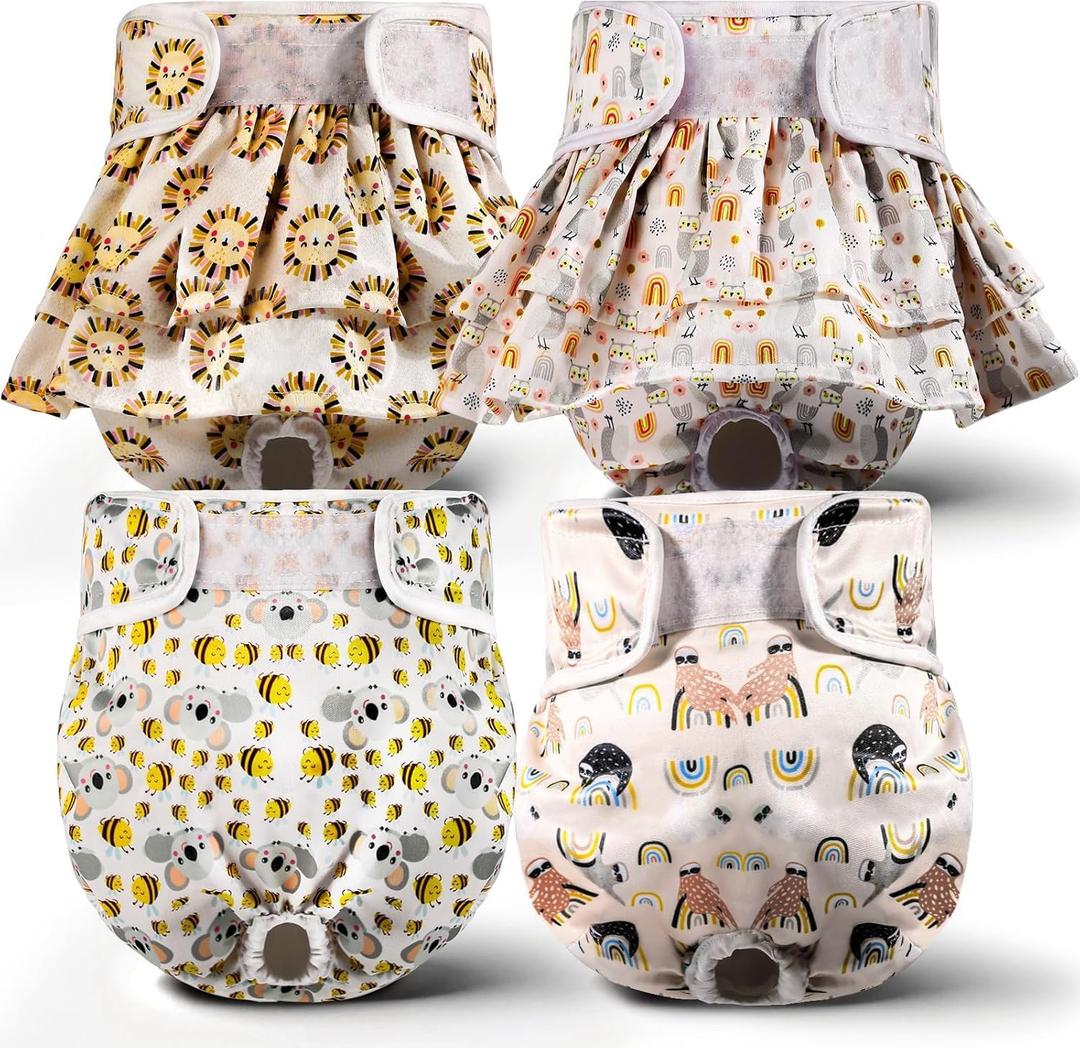 XPCARE Dog Diapers Female (4 Pack) - Washable Reusable Female Dog Diapers - Highly Absorbent Puppy Diapers for Dogs in Heat, Incontinence, or Excitable UrinationSmall