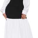 Ekaliy Women's Puff Long Sleeve Shirt Dress Elegant Button Down Loose Swing Party Maxi Dress (White, L)