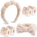 VELSCRUN 6 Pack Spa Headband, Makeup Headband, Face Wash Headbands, Skincare Headbands, Brown Sponge Hair Band Bow Tie Spa Head Band for Washing Face Wristband Set Hair Accessories for Women
