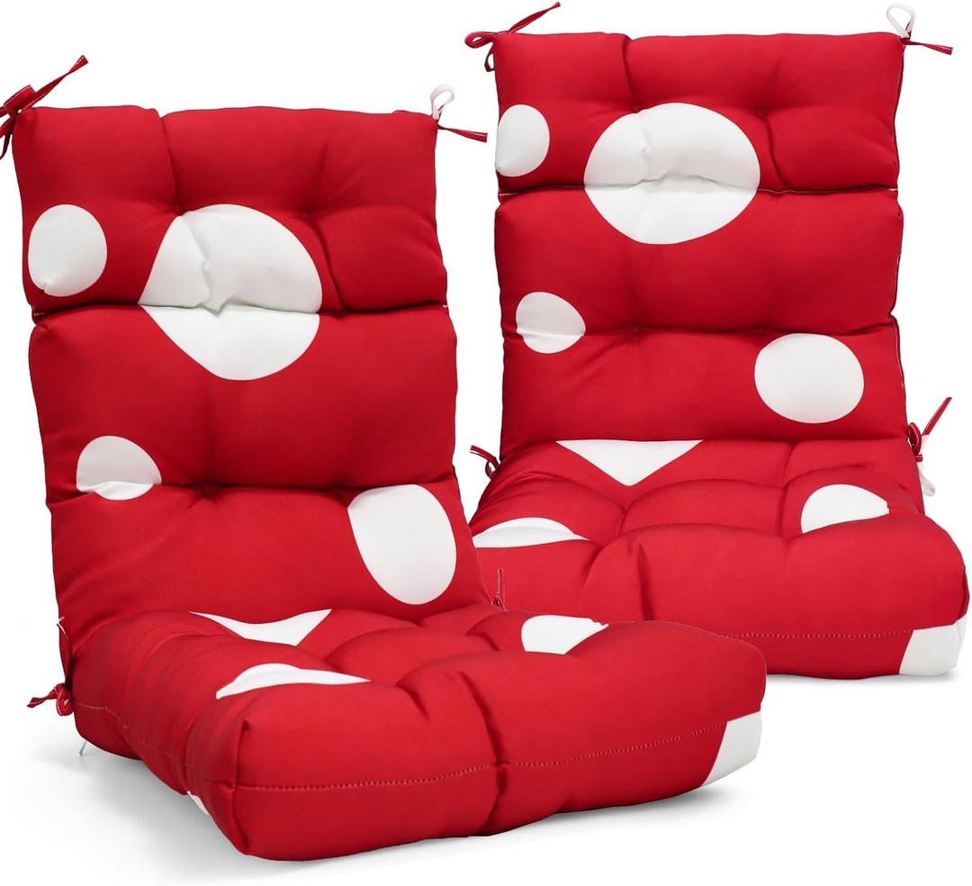 EAGLE PEAK Tufted Outdoor/Indoor High Back Patio Chair Cushions, Set of 2, 46'' x 22'', Red Mushroom