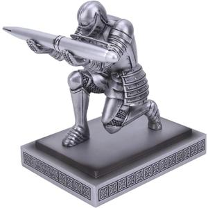 Knight Pen Holder Desk Organizers and Accessories Desk Decor Resin Pen Holder as Gift with a Cool Pen for Office and Home (Silver)