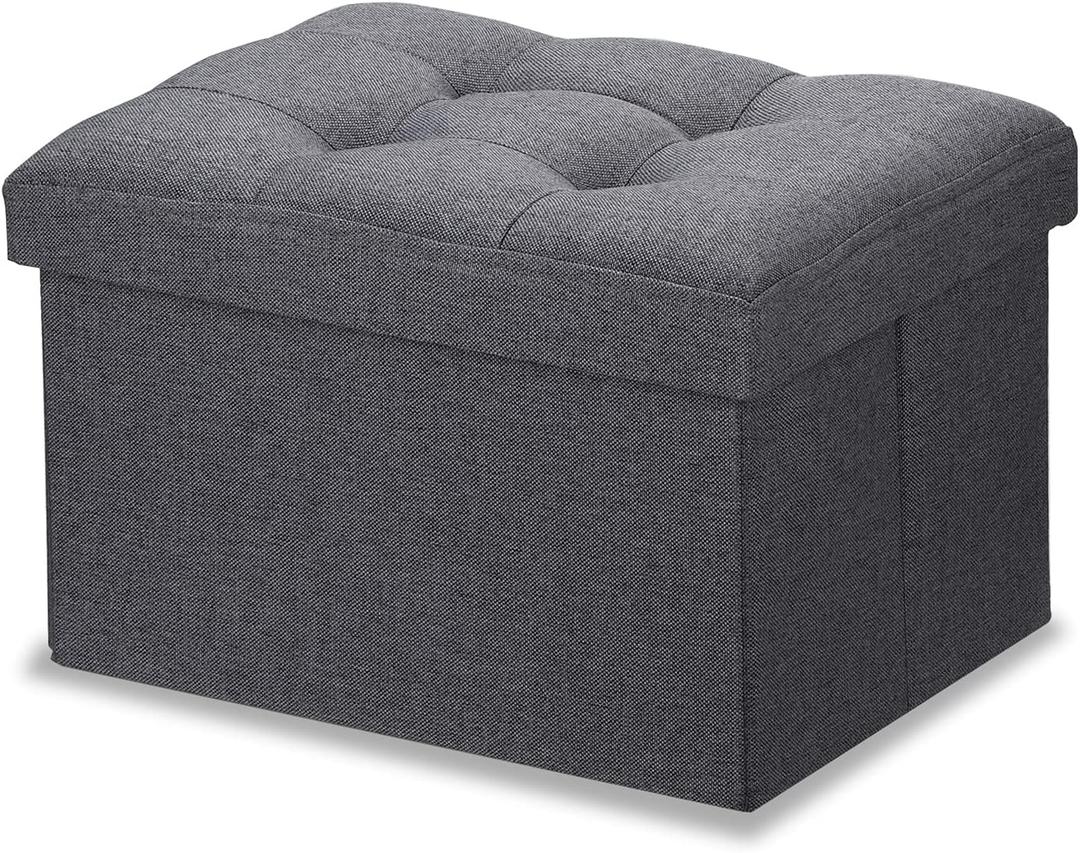 LINMAGCO Ottoman Storage Ottoman with Storage Small Foot Rest Stool Under Desk Stool Short Folding Footrest Linen Cloth Dark Gray 16X12X12IN (Grey)