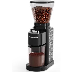 Aromaster Coffee Bean Grinder with 48 Gind Settings, Conical Burr Coffee Grinder for Home Use,Stainless Steel,40 Seconds Adjustable Timer,Anti-static,Easy to Clean with Brush,Black