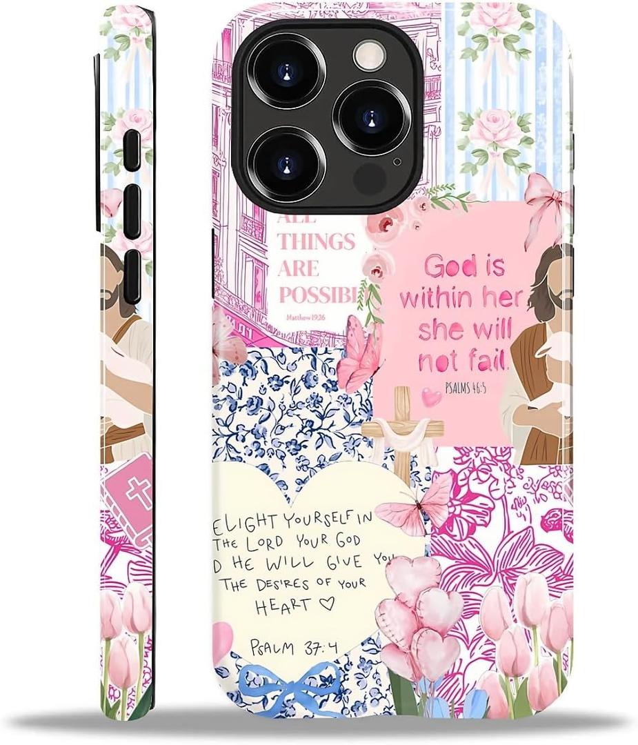 Case Designed for iPhone 15 Pro Max, Hybrid 2-Layer Case, Military-Grade Protection Durable Shockproof Anti-Scratch Phone Case, Pink Blue Jesus Collage