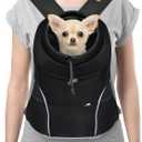 YUDODO Dog Front Carrier Backpack, Adjustable Breathable Pet Carrier for Small Dogs, Ventilated Puppy Back Pack with Safety Belt, Lightweight Doggy Backpack for Hiking Outdoor (Jet Black, L: 9-14 lbs)