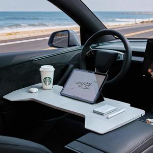 Foldable Desk Food Tray for Tesla Model Y/3/Y Juniper Upgraded Table Tray for Tesla with Support Leg, Portable Laptop Desk for Front Passengers, Ideal for Dining, Working, Makeup While Parking